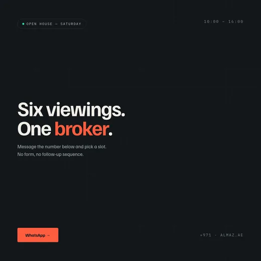 Almaz — open house, WhatsApp CTA